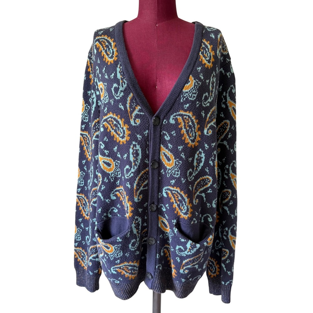 Anthropologie Your Neighbors Cardigan Paisley  Button Front‎ Blue XL